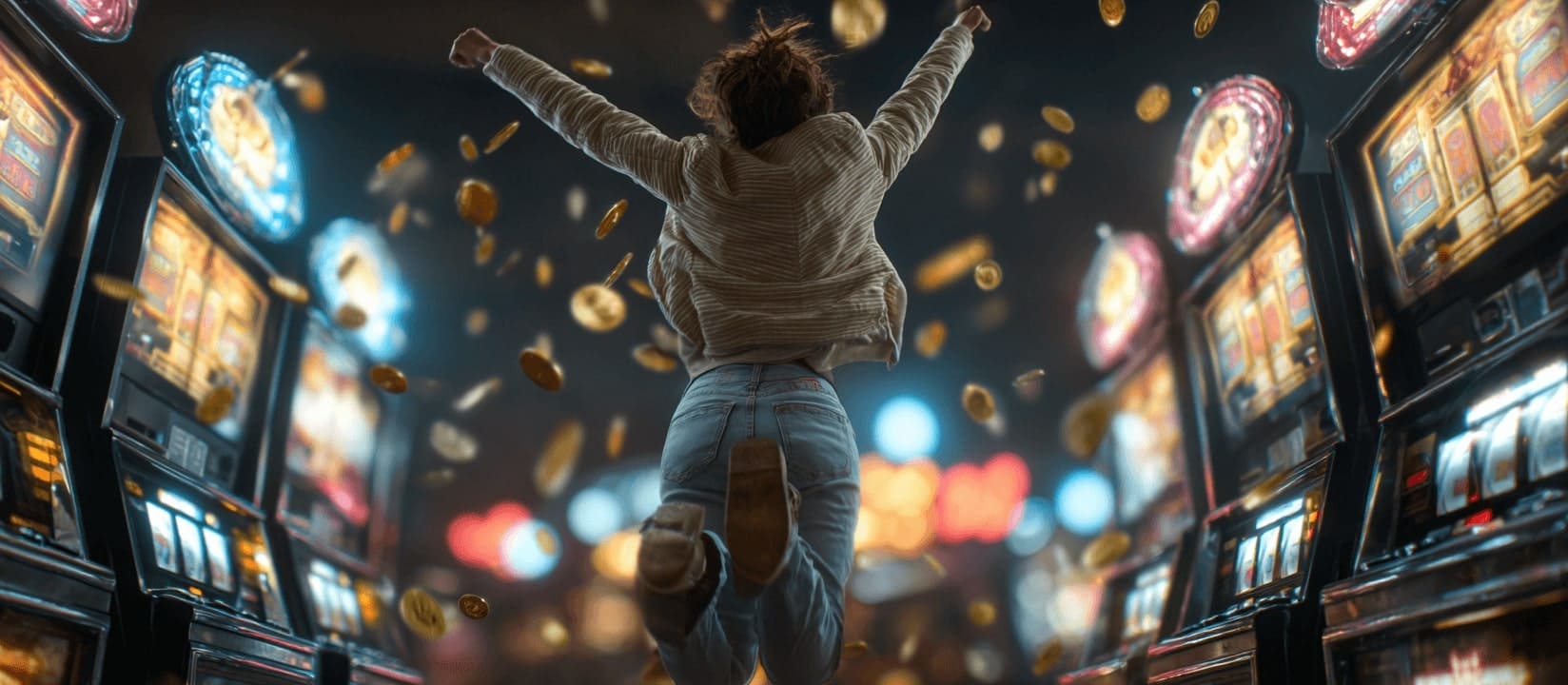 Pretty girl celebrates her winnings at MX001 casino